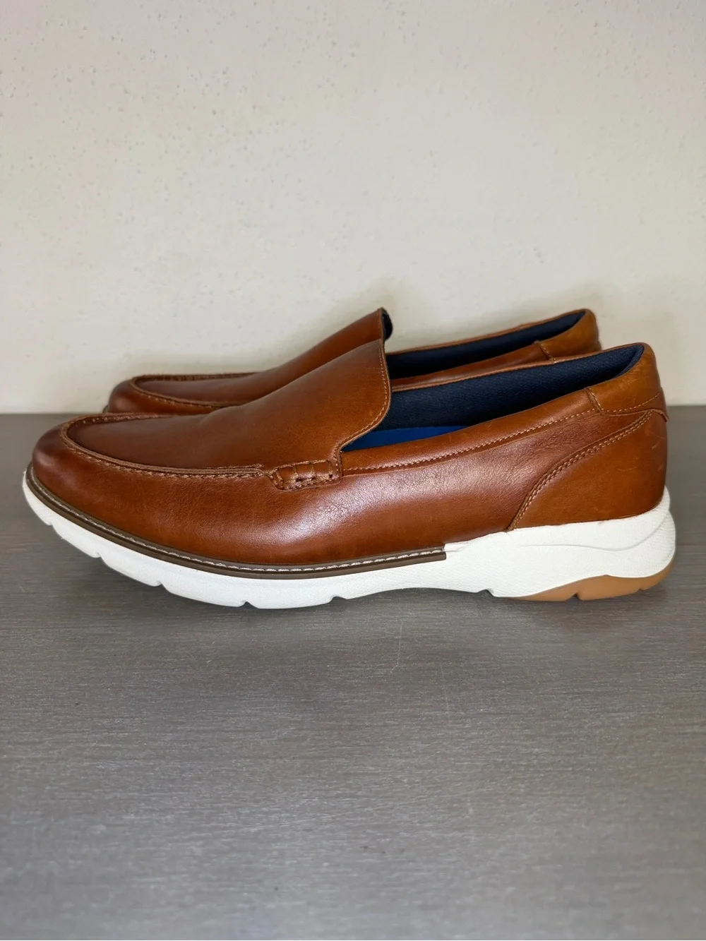Men Florsheim Frenzi Toe Venetian Loafer Walking Shoes Cognac Leather Size 12W